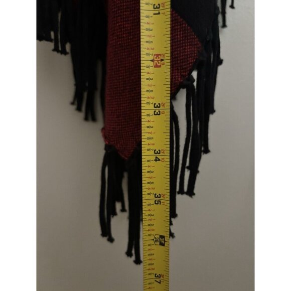 J.McLaughlin Shawl Poncho Red Black Soft Sweater Fridge Mock Turtleneck One Size - Picture 6 of 6